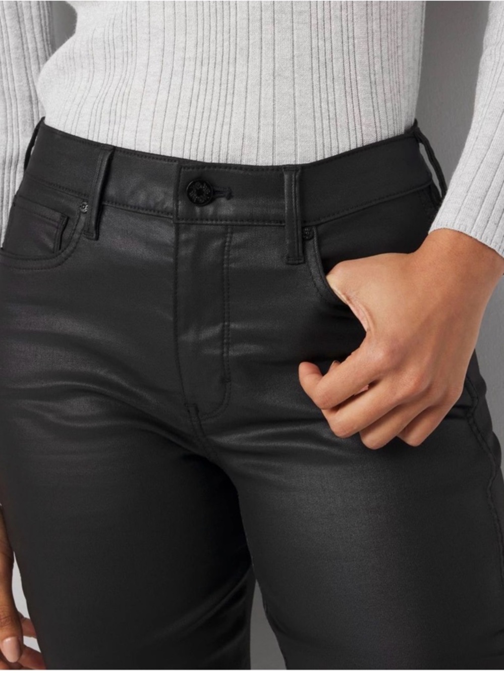 H&M Satin sheen Black Skinny Jeans size 10 waist 14” inseam 27.5” rise 11” A0164